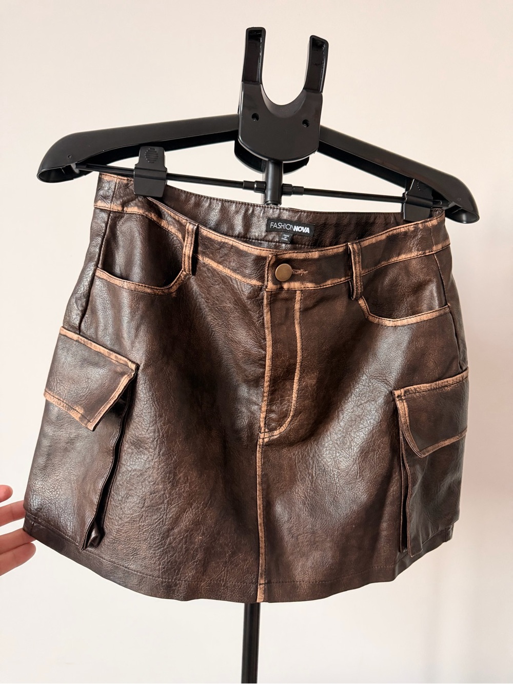 Fashion Nova Brown Faux Leather Cargo Mini Skirt